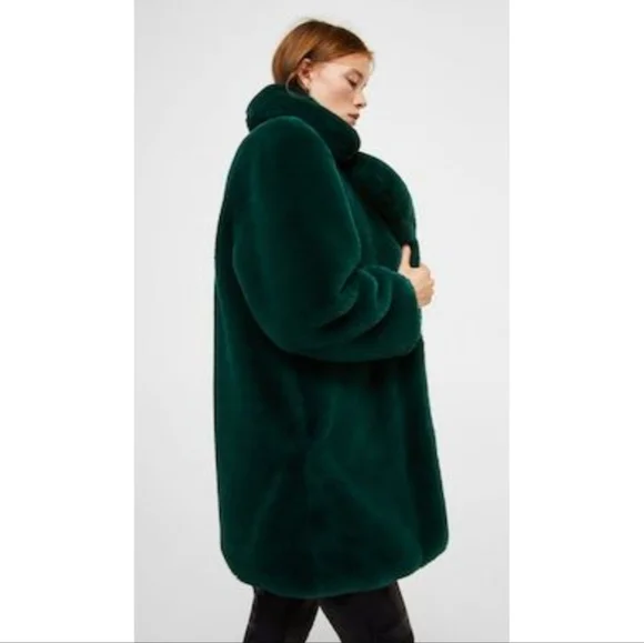 BCBGMAXAZRIA Luxurious Green Faux Rabbit Fur Teddy Coat Mob Wife - Picture 7 of 17